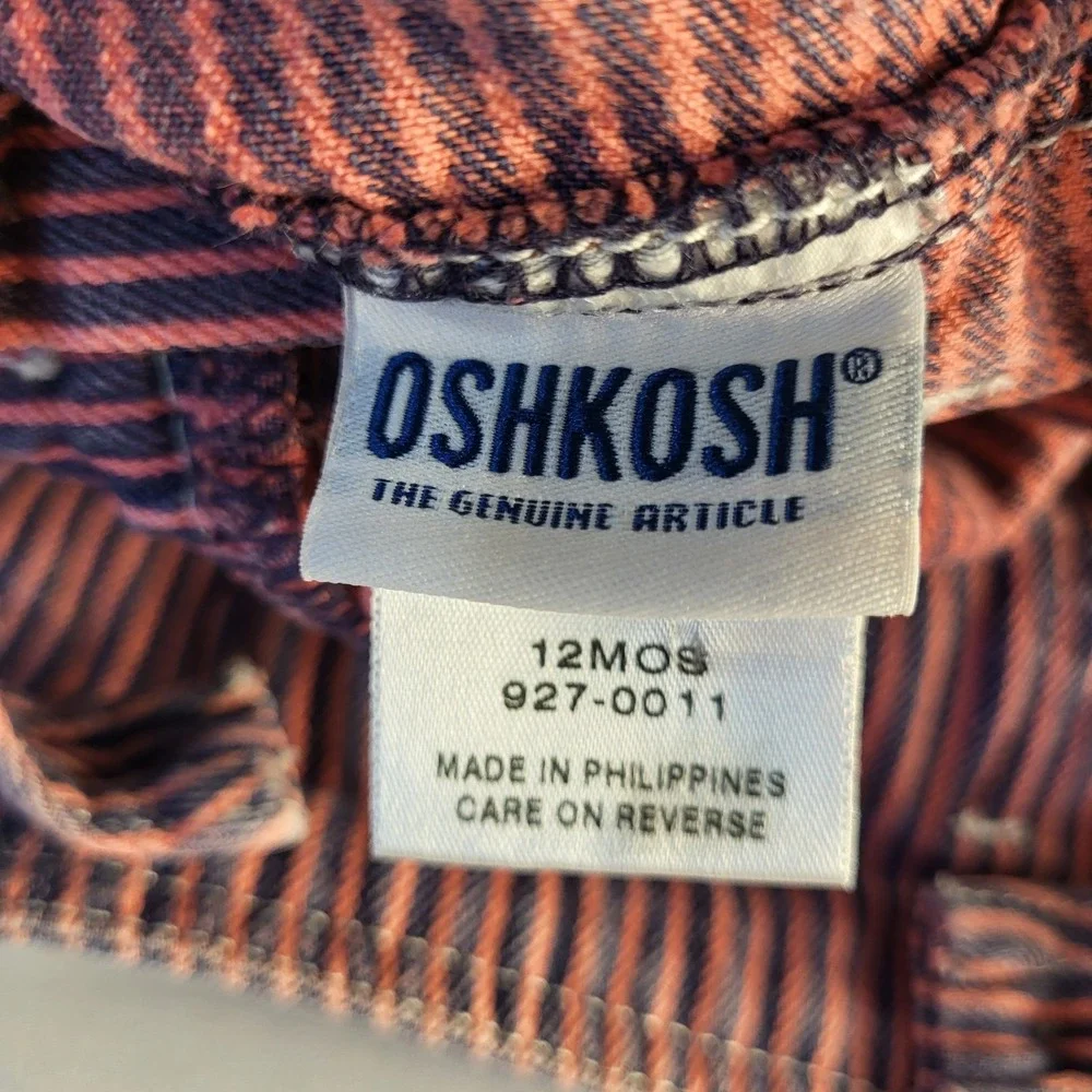 90's Oshkosh Baby Girl 12 Month Hot Pink & Navy Striped Vestbak Jumper Dress